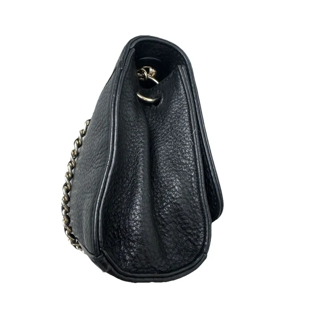 Tory Burch Bombe Shrunken Shoulder Bag Black Leather Gold Chain Authentic Y2K
